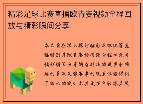 精彩足球比赛直播欧青赛视频全程回放与精彩瞬间分享